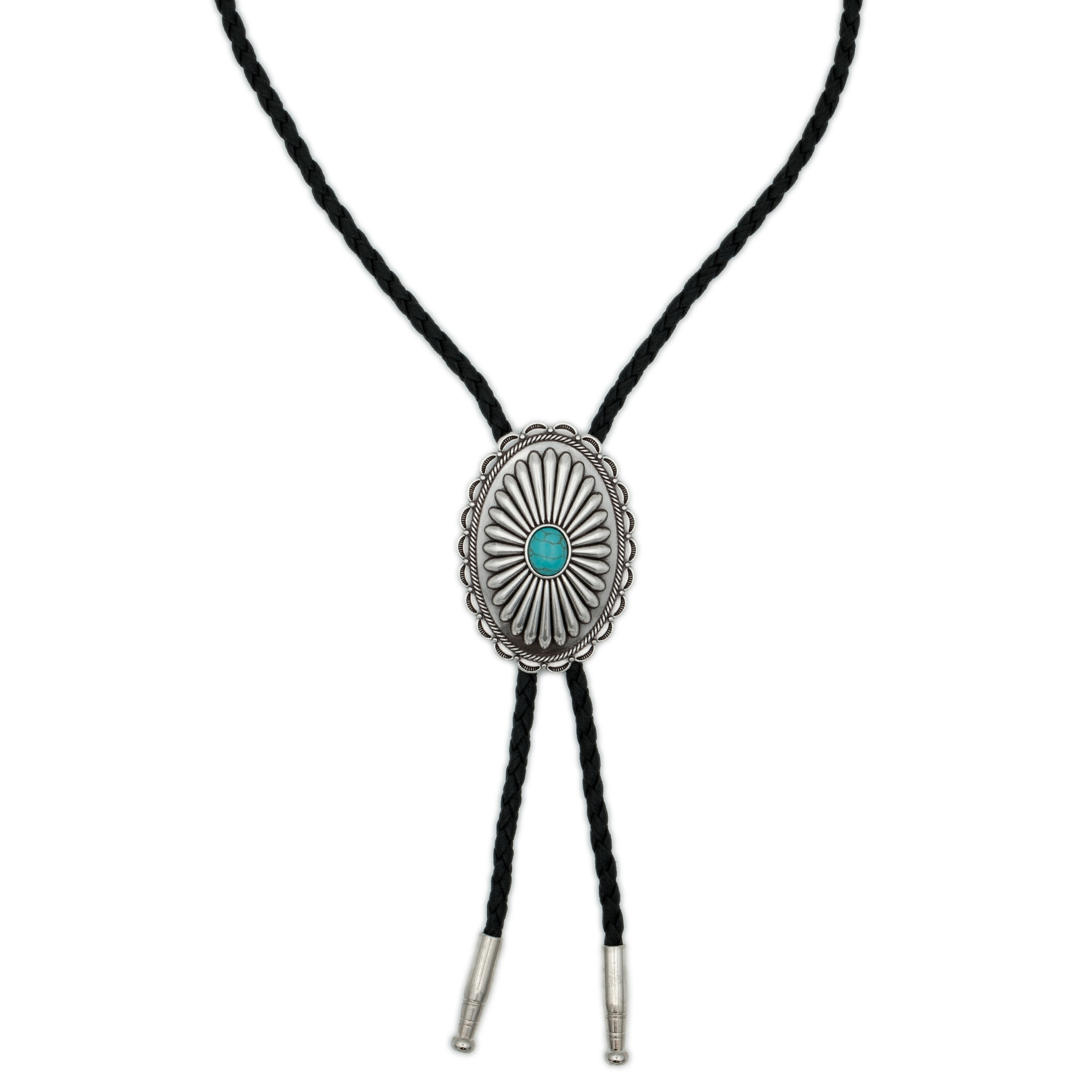 Double S Ovale Bolo Tie graviert mit Türkisstein