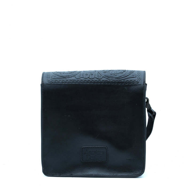 American Darling Zwart leren getoolde schoudertas