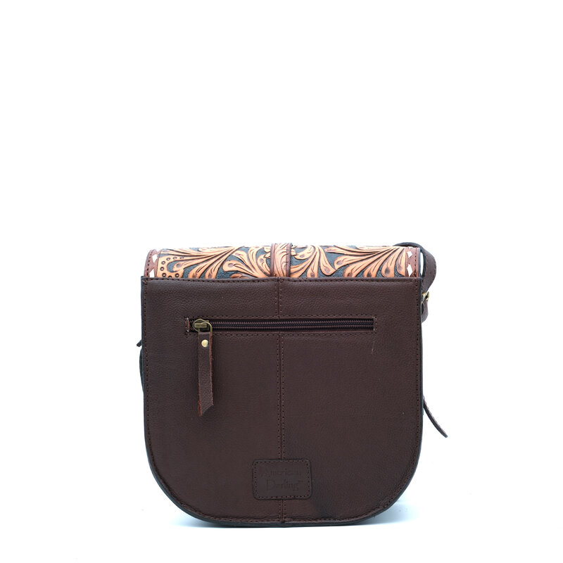 American Darling Bruine leren getoolde schoudertas