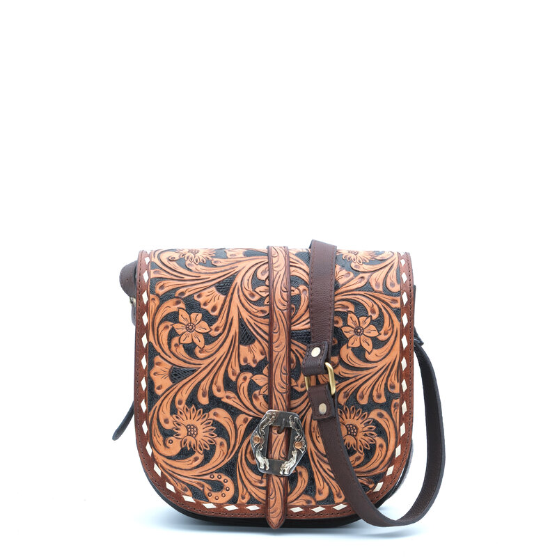 American Darling Bruine leren getoolde schoudertas