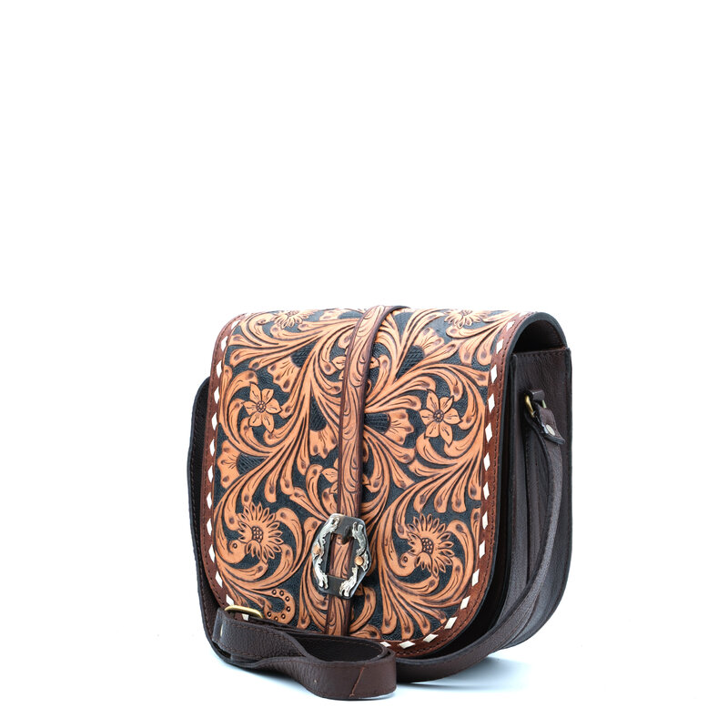 American Darling Bruine leren getoolde schoudertas