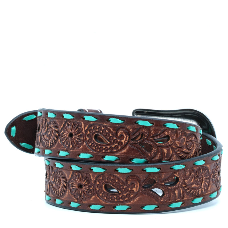 Angel Ranch Dark brown leather belt with leaf motif