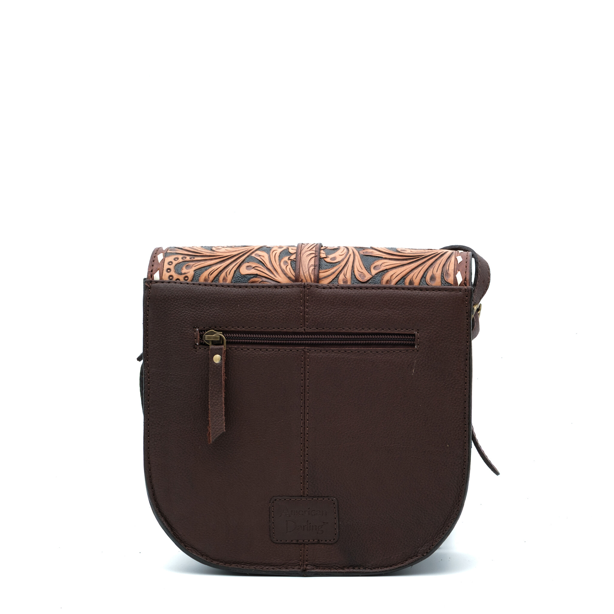 American Darling Bruine leren getoolde schoudertas