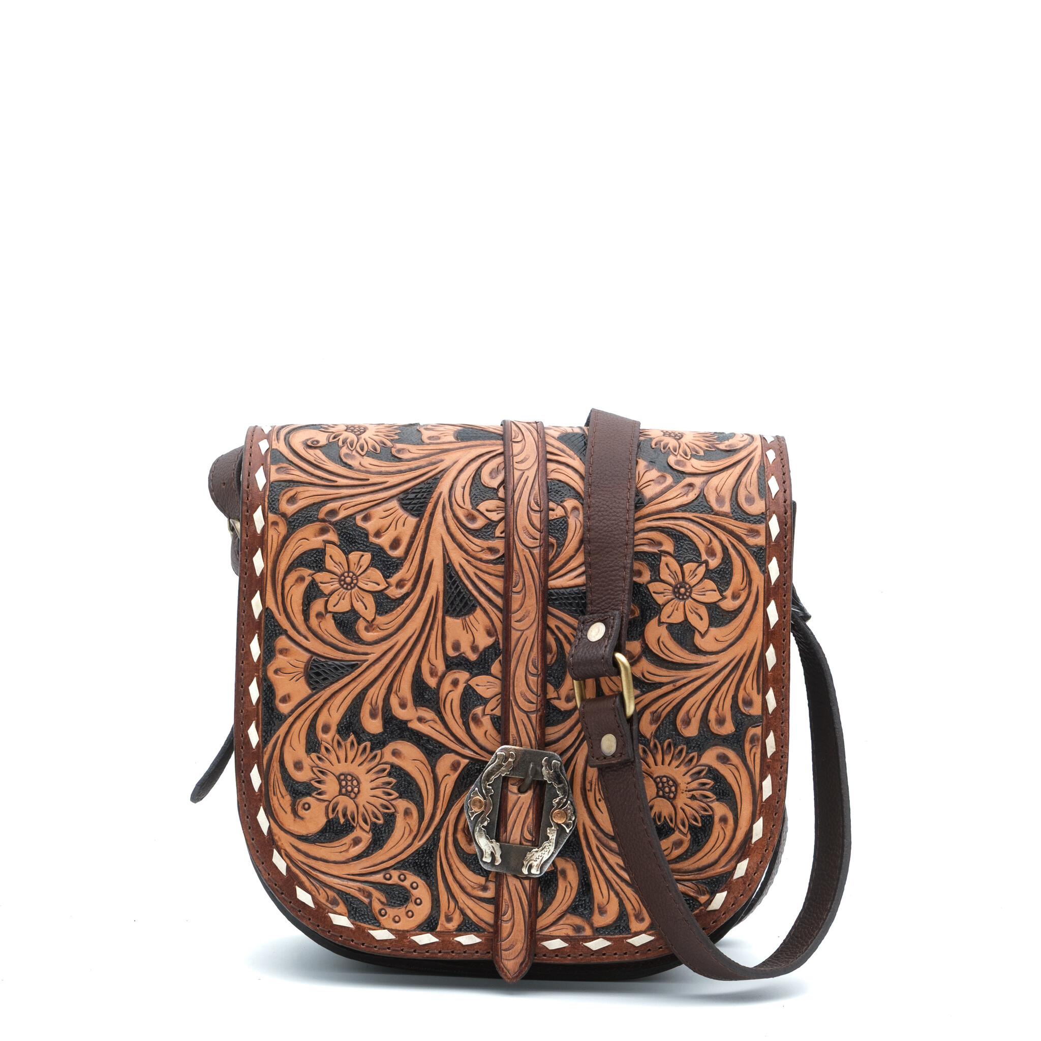 American Darling Bruine leren getoolde schoudertas