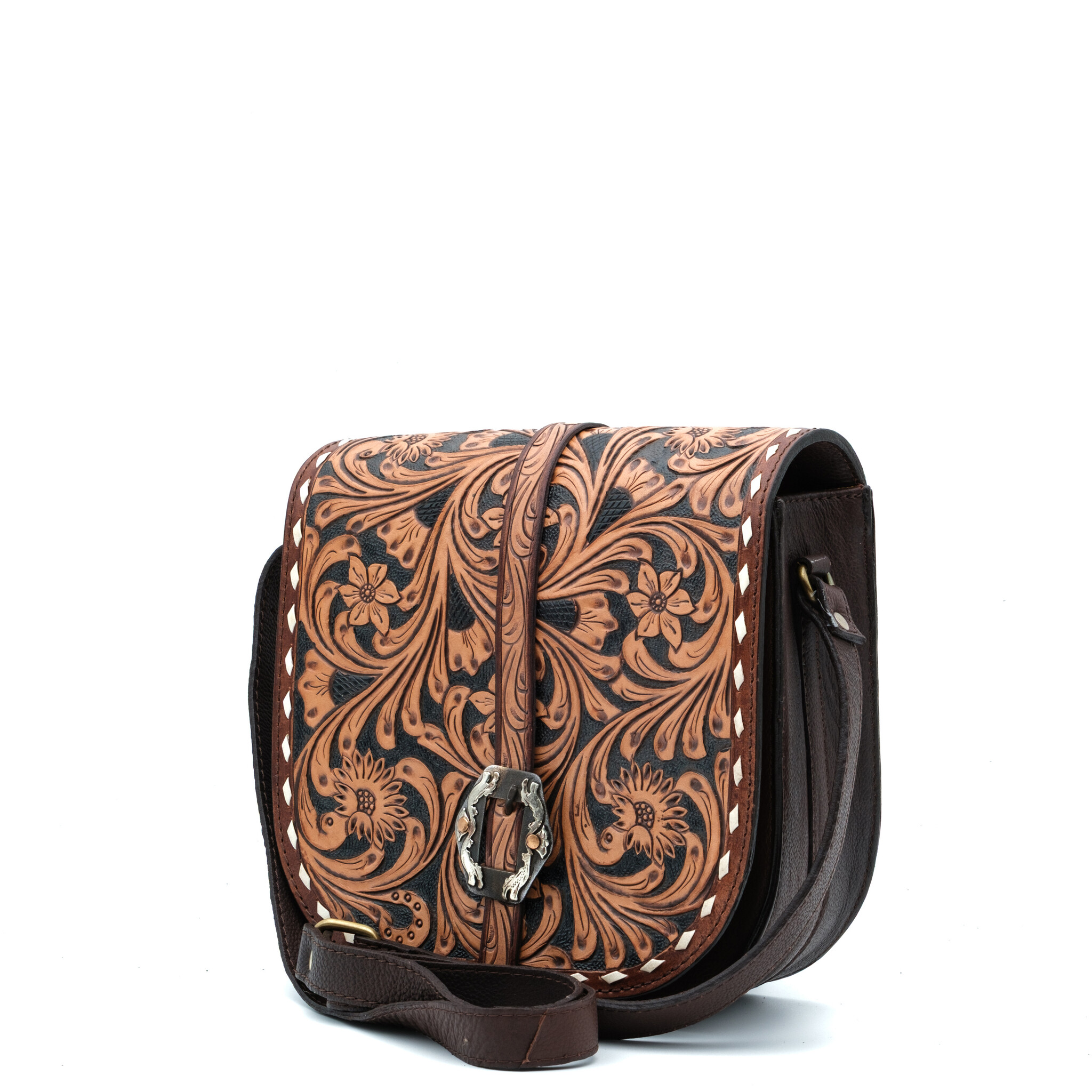 American Darling Bruine leren getoolde schoudertas