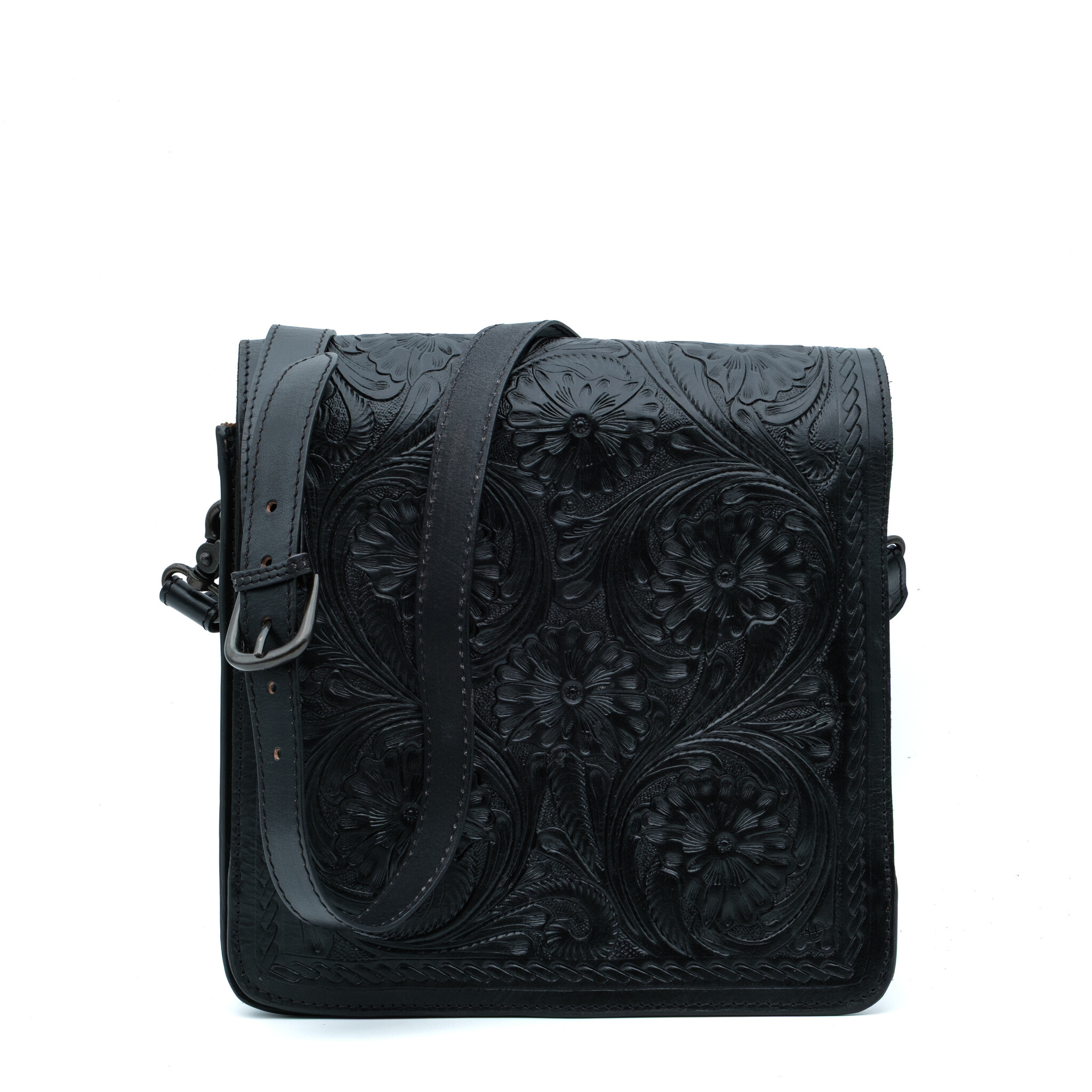 American Darling Zwart leren getoolde schoudertas