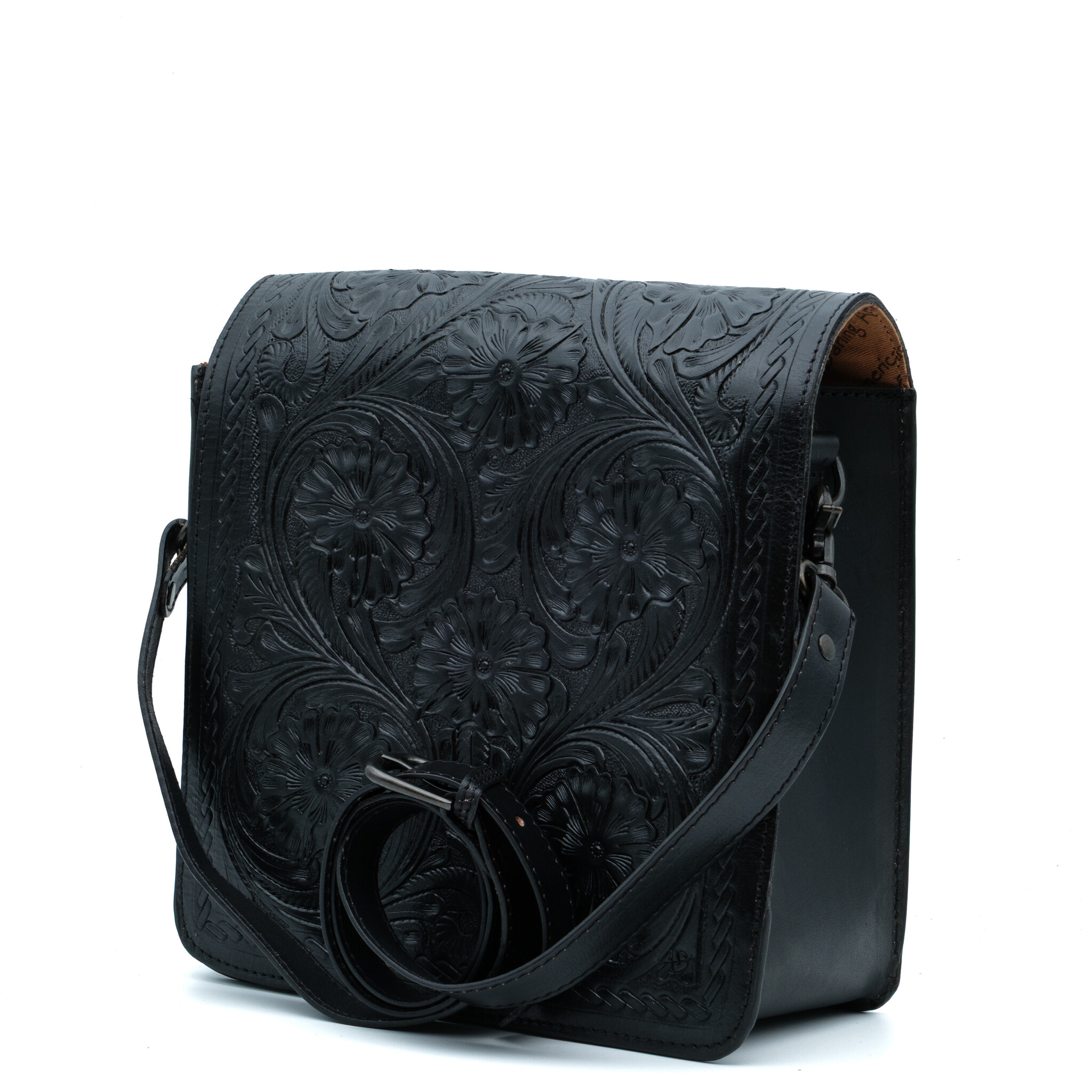 American Darling Zwart leren getoolde schoudertas