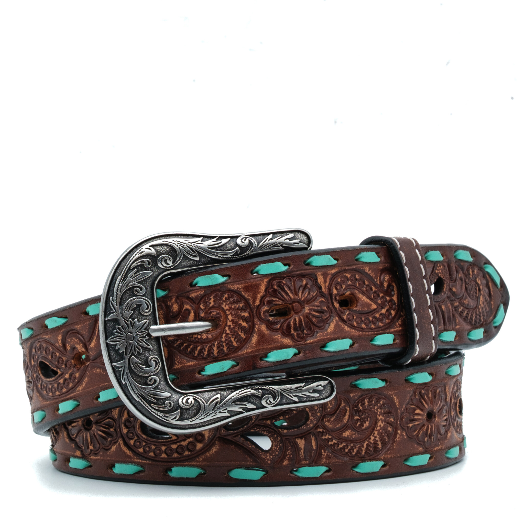Angel Ranch Dunkelbrauner Ledergürtel mit Blattmotiv