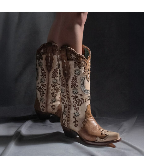 Handmade Brown Leather Cowboy Boot - Corral - Boots by M
