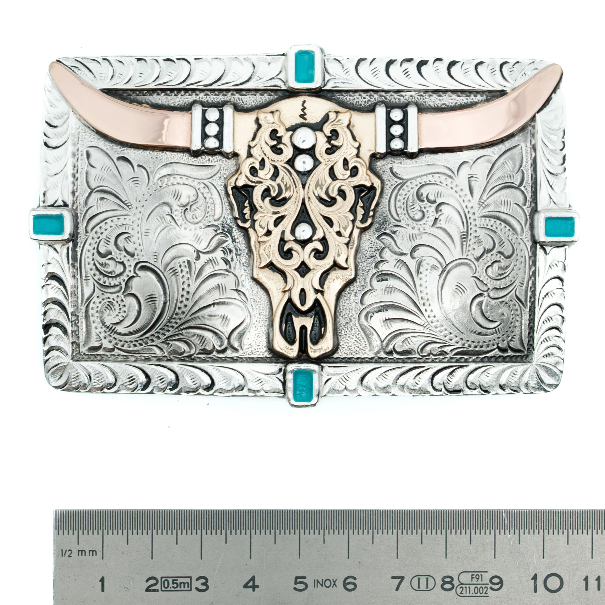 Crumrine Silberfarbene Schnalle mit Longhorn