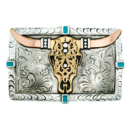 Crumrine Silver colored buckle with longhorn