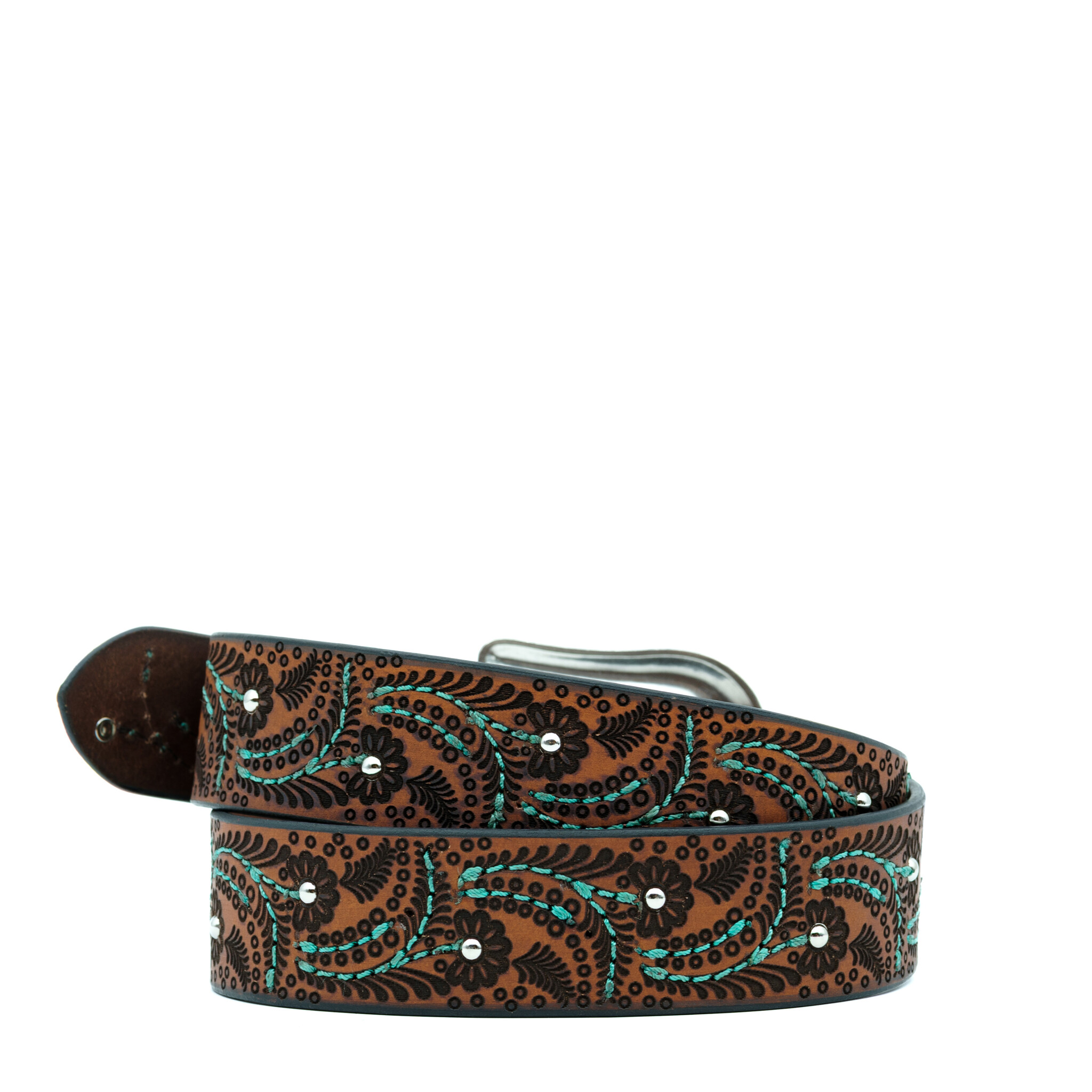 Nocona  Bruin leren riem met paisley motief