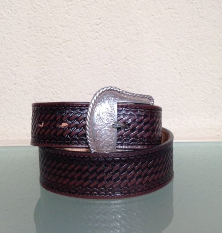 Nocona  Brown leather belt woven design