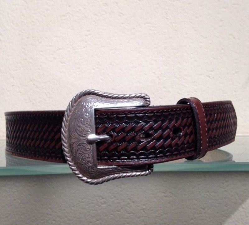 Nocona  Brown leather belt woven design