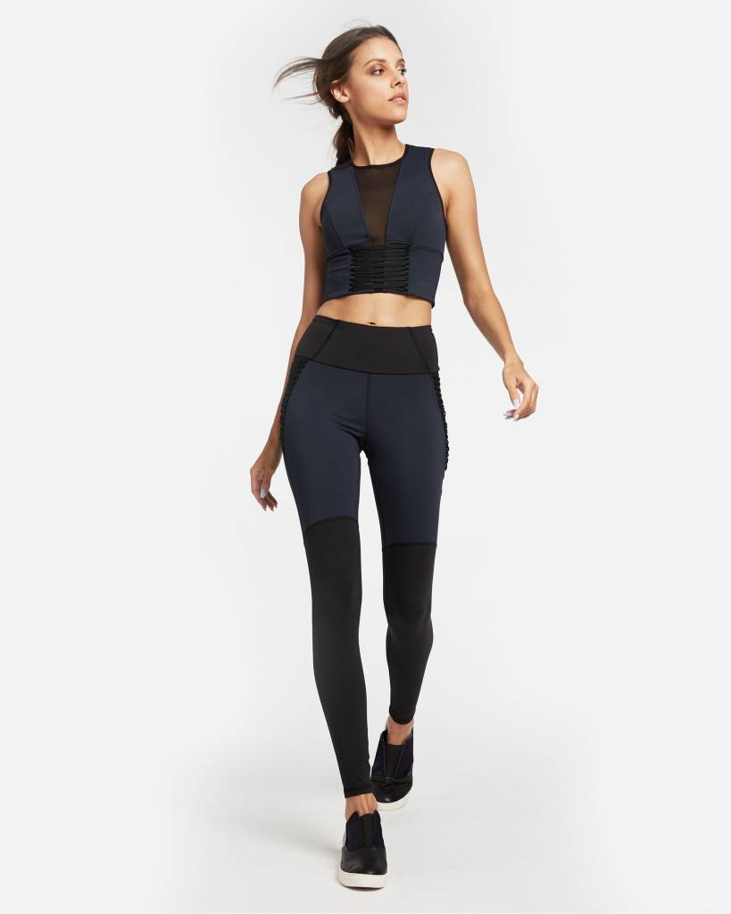 Michi - Alchemy Bustier - Navy black sports bra with lace and mesh details  - STELLASSTYLE