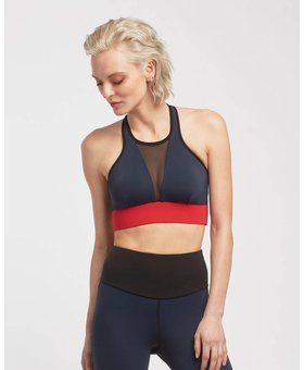 Michi - Alchemy Bustier - Navy black sports bra with lace and mesh details  - STELLASSTYLE