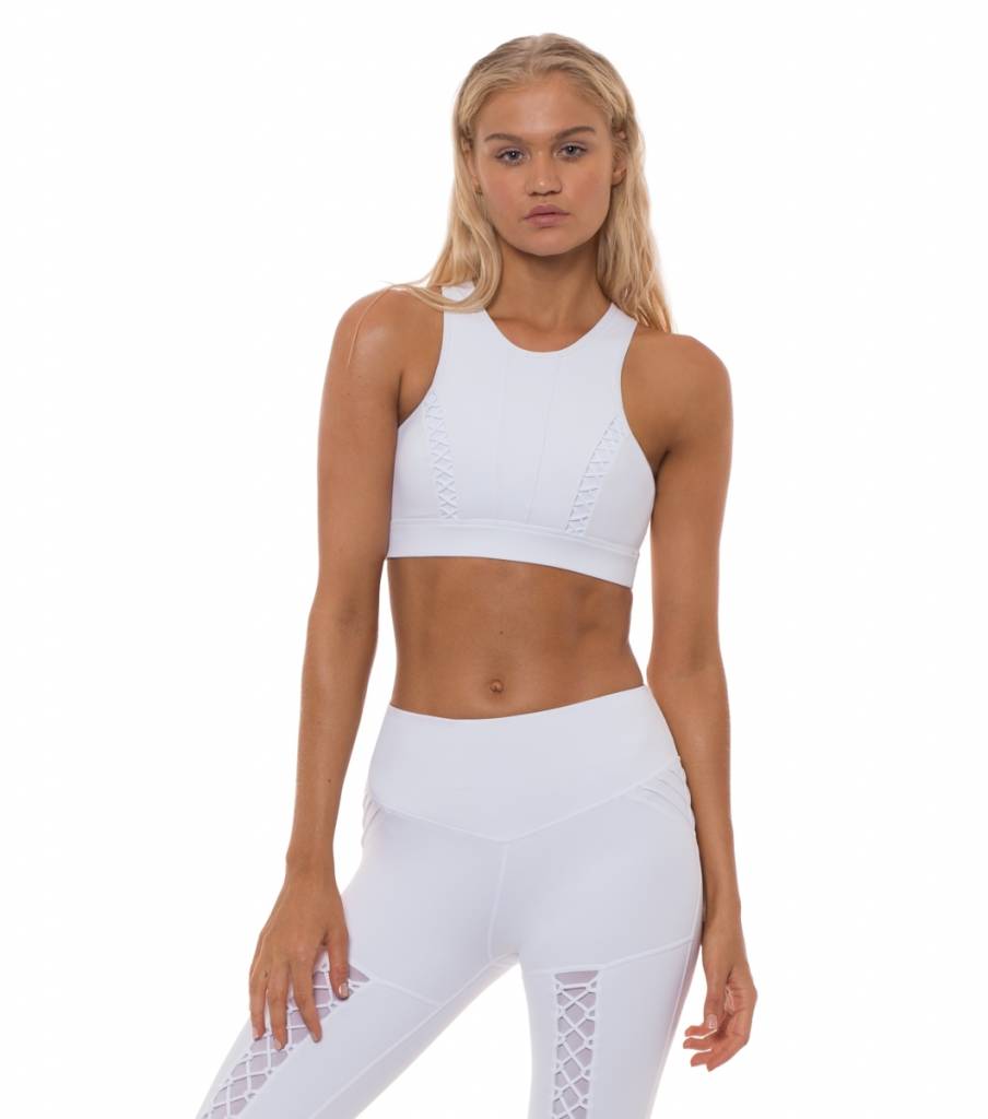 L'urv - Heavens open halter bra - White mesh sports bra with cris cross  details - STELLASSTYLE