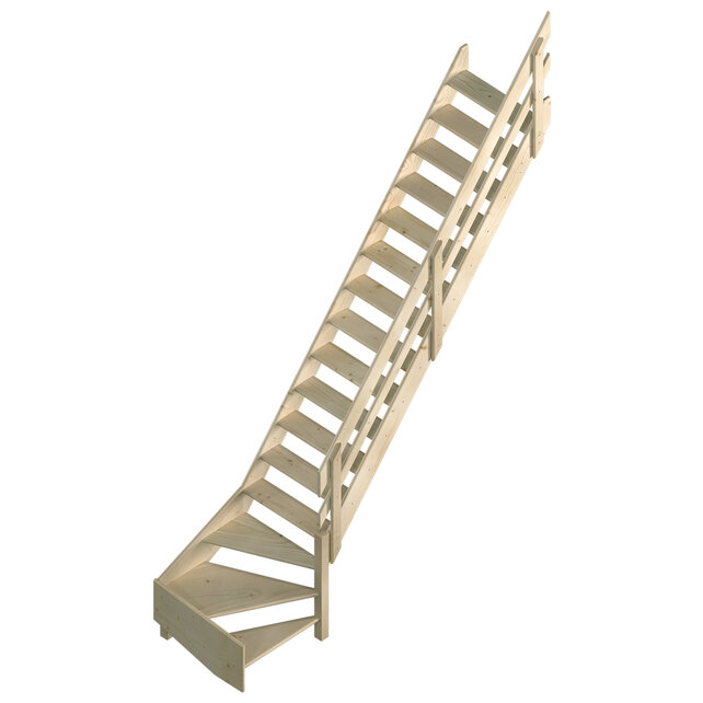 Cottage Große feste Treppe viertelgewendelt extra breit Fichte - 80 cm breit