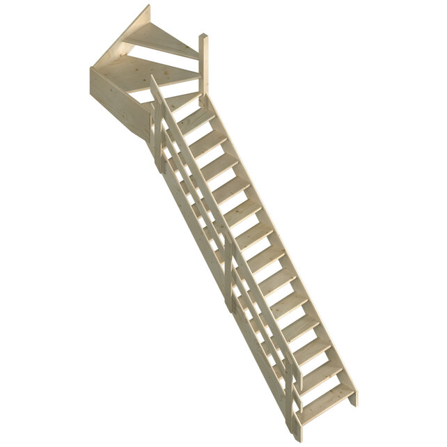 Cottage Große feste Treppe viertelgewendelt extra breit Fichte - 80 cm breit