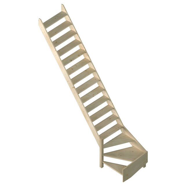 Cottage Große feste Treppe viertelgewendelt extra breit Fichte - 80 cm breit
