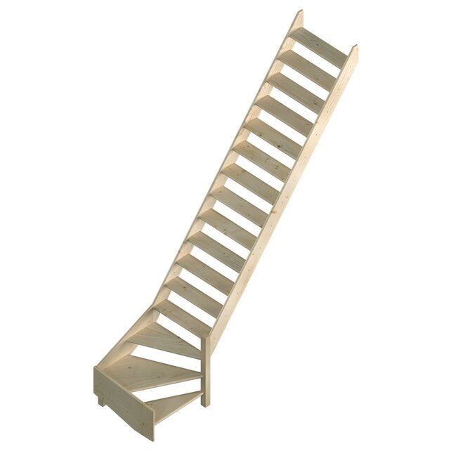 Cottage Große feste Treppe viertelgewendelt extra breit Fichte - 80 cm breit