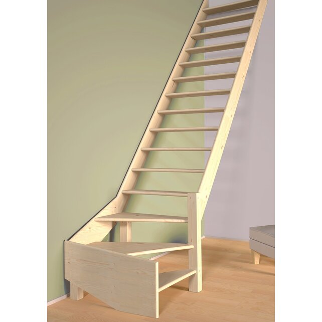 Cottage Große feste Treppe viertelgewendelt extra breit Fichte - 80 cm breit