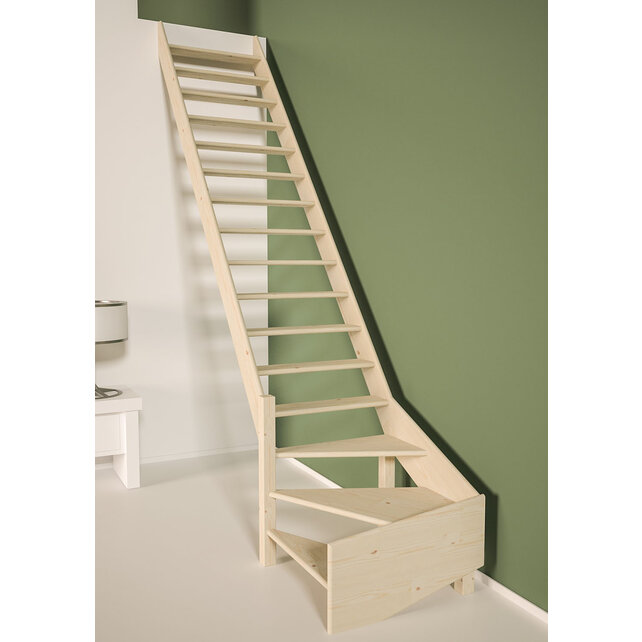 Cottage Große feste Treppe viertelgewendelt extra breit Fichte - 80 cm breit