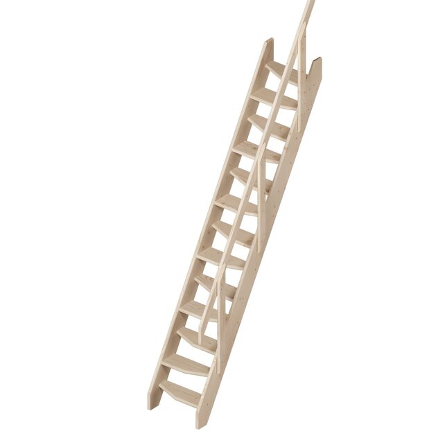 Feste Raumspartreppe Kyoto mit Handlauf aus Kiefernholz - 54 cm breit