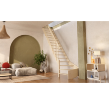 Cottage Große feste Treppe viertelgewendelt extra breit Fichte - 80 cm breit