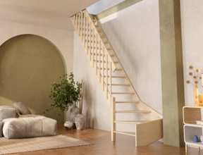 Cottage Große feste Treppe viertelgewendelt extra breit Fichte - 80 cm