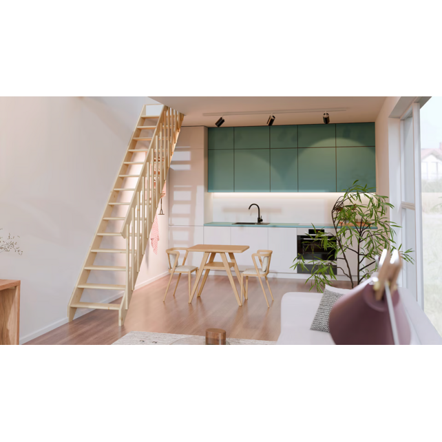 Cottage Medium feste Treppe gerade breit Fichte - 70 cm breit - 300 cm hoch