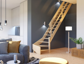 Cottage Medium feste Treppe viertelgewendelt breit Fichte - 70 cm