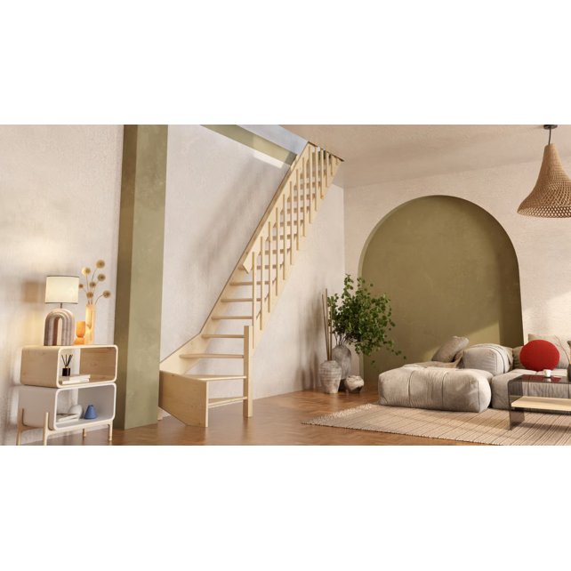 Cottage Medium feste Treppe viertelgewendelt breit Fichte - 70 cm breit