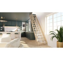 Cottage Große feste Treppe gerade Fichte - 80 cm breit - 300 cm hoch