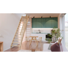 Cottage Große feste Treppe gerade Fichte - 80 cm breit - 300 cm hoch