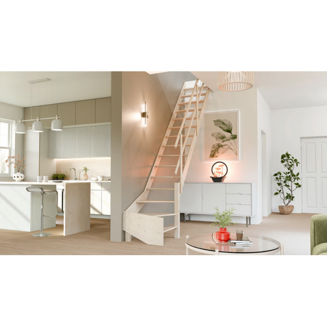 Cottage Junior feste Treppe Viertelgewendelte Fichte - 65 cm breit