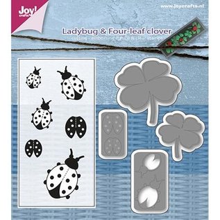 Joy!Crafts / Jeanine´s Art, Hobby Solutions Dies /  Stampaggio stencil + timbro SET: coccinella e quadrifogli