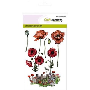 Wild Rose Studio`s A6 stamp: poppies, fence