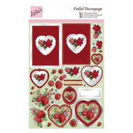 3D Die cut sheets with silver foil: Red roses