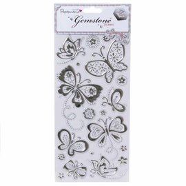 Embellishments / Verzierungen Schmuckstein Sticker, Schmetterlinge - Silber