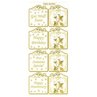 STICKER / AUTOCOLLANT Set includes 6 different sticker designs in gold, 10x23cm.