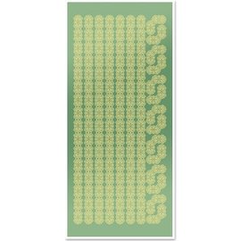 STICKER / AUTOCOLLANT Klistermærker, Kniplingeborten og hjørner, guld-folie spejl grøn, format 10x23cm