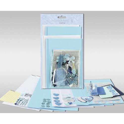 KARTEN und Zubehör / Cards Sets of cards to be personalized, "blue hearts", for 4 cards, size 11.5 x 21 cm and 11.5 x 17 cm KARTEN und Zubehör / Cards Sets of cards to be personalized, "blue hearts", for 4 cards, size 11.5 x 21 cm and 11.5 x 17 cm