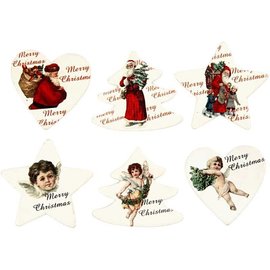 Embellishments / Verzierungen Wood etiquette, 6 different Christmas themes