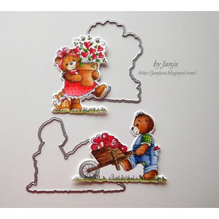 Cottage Cutz NEU Stanzschablone + Stempel: Bärchen mit Schubkarre