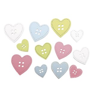 Embellishments / Verzierungen 24 boutons en bois: coeur en 3 tailles