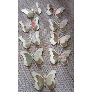 Embellishments / Verzierungen 9 stykke 3D sommerfugle med perler