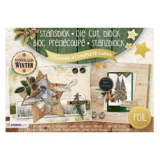 Studio Light bloc A5 Punch: Woodland hiver avec nr.07 feuille