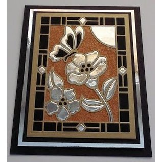 CREATIVE EXPRESSIONS und COUTURE CREATIONS Ponsen sjabloon: Stained Glass Collection -Schmetterling met bloemen