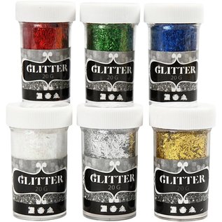 BASTELZUBEHÖR, WERKZEUG UND AUFBEWAHRUNG fibre glitter assortimento, colori metallici, 6x20g